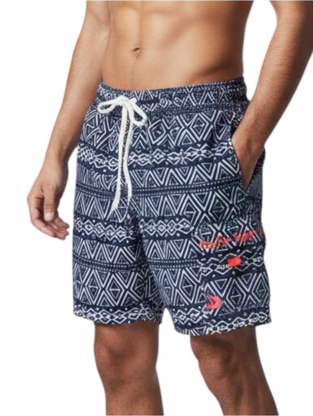 Swim Trunks Geometric Print Blue Orange White Sz S Drawstring